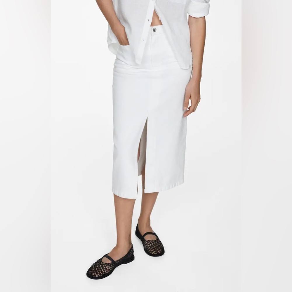 Mango Classic White Midi Skirt